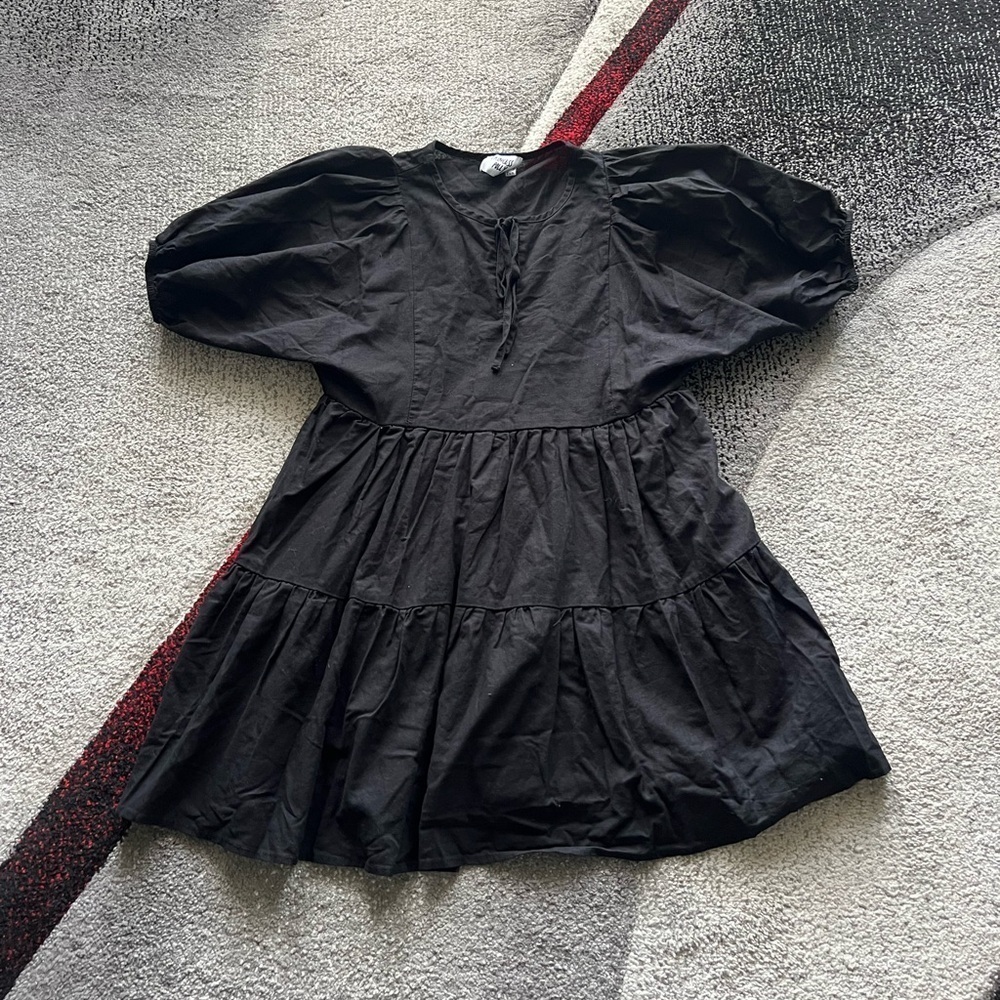 Princess Polly Black Linen Blend Babydoll Mini Dress